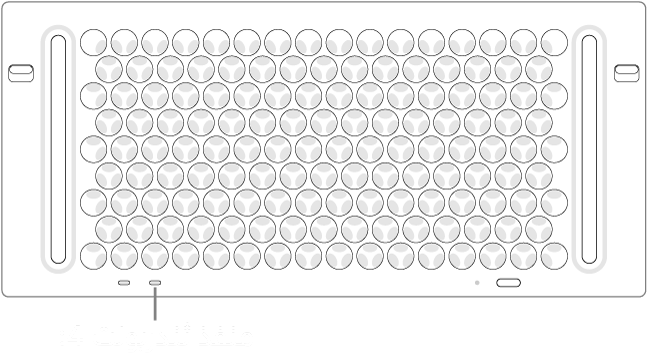 الجزء العلوي من جهاز Mac Pro، مع الإشارة إلى منفذ ثندربولت 4 الصحيح الذي يمكن استخدامه.