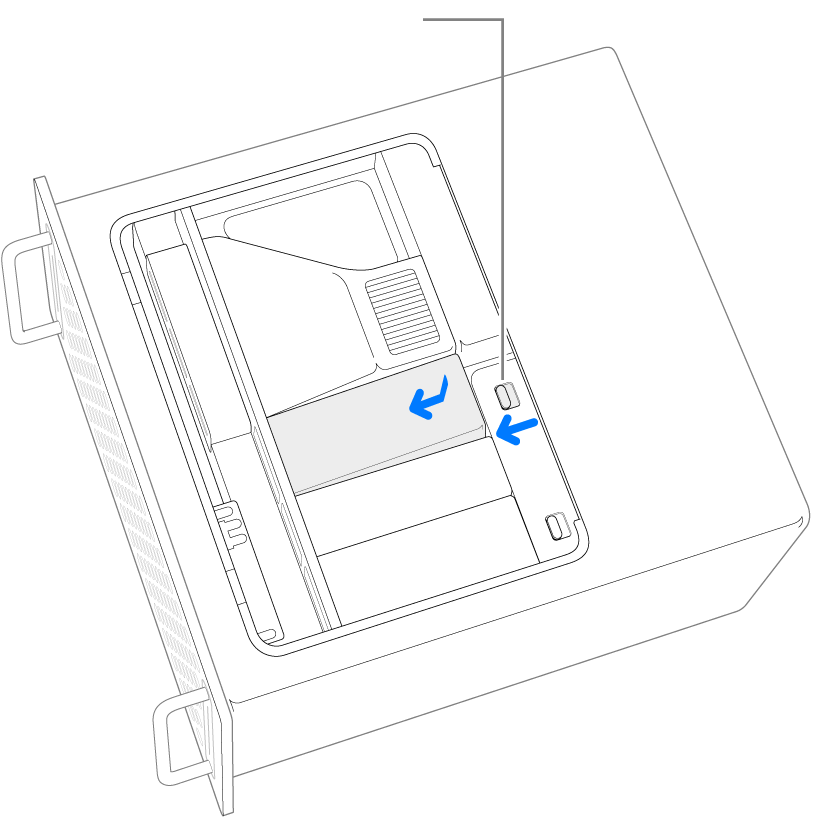 إعادة تركيب أغطية SSD عن طريق تحريك مفتاح القفل إلى اليسار والضغط إلى أسفل على غطاء SSD.