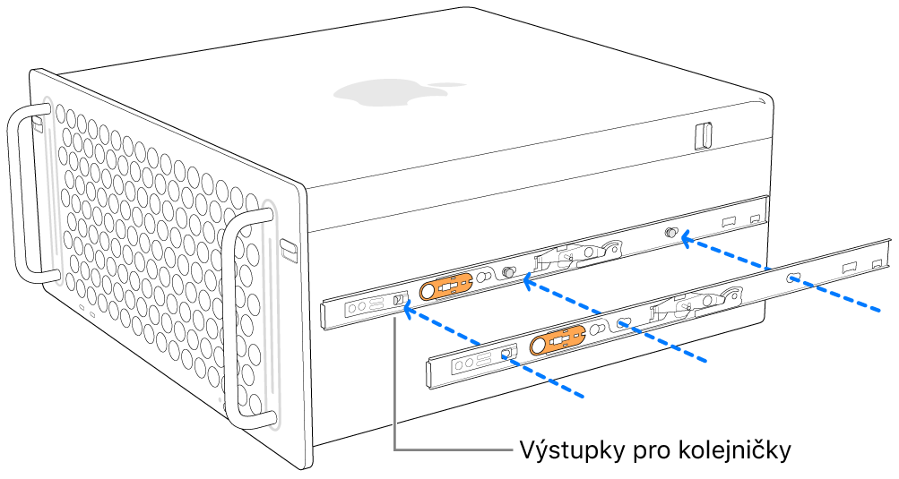 Nasazení vnitřní kolejničky na bok Macu Pro