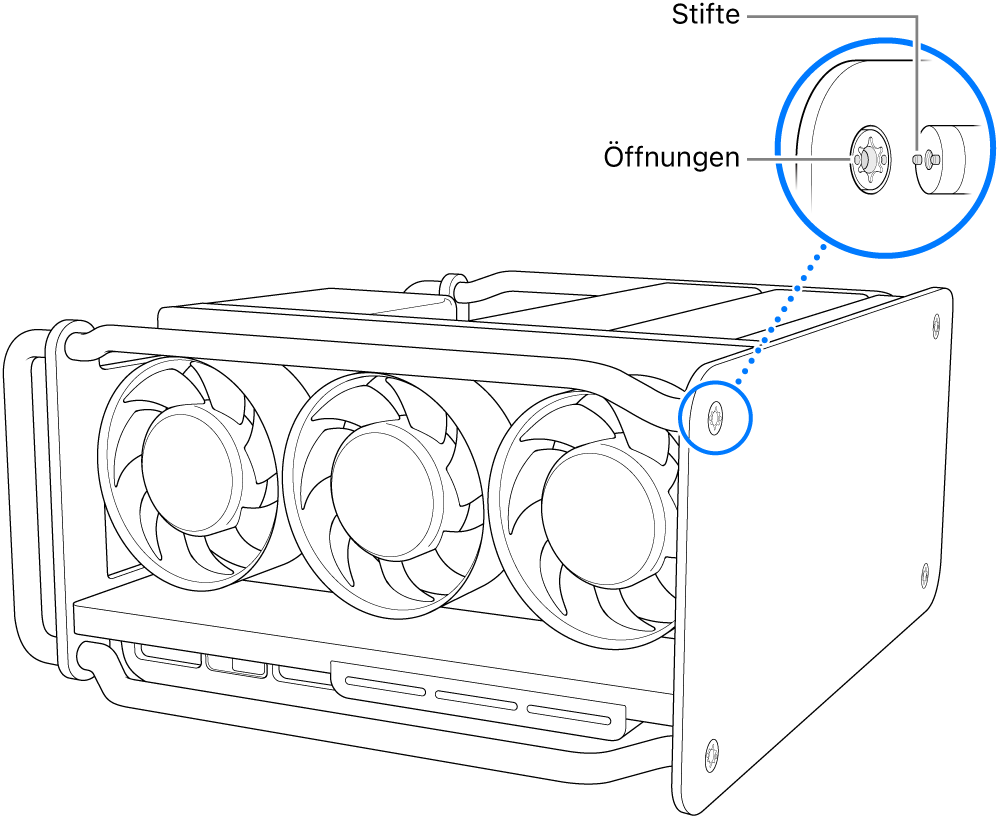 Die Stifte werden mit den Öffnungen ausgerichtet.