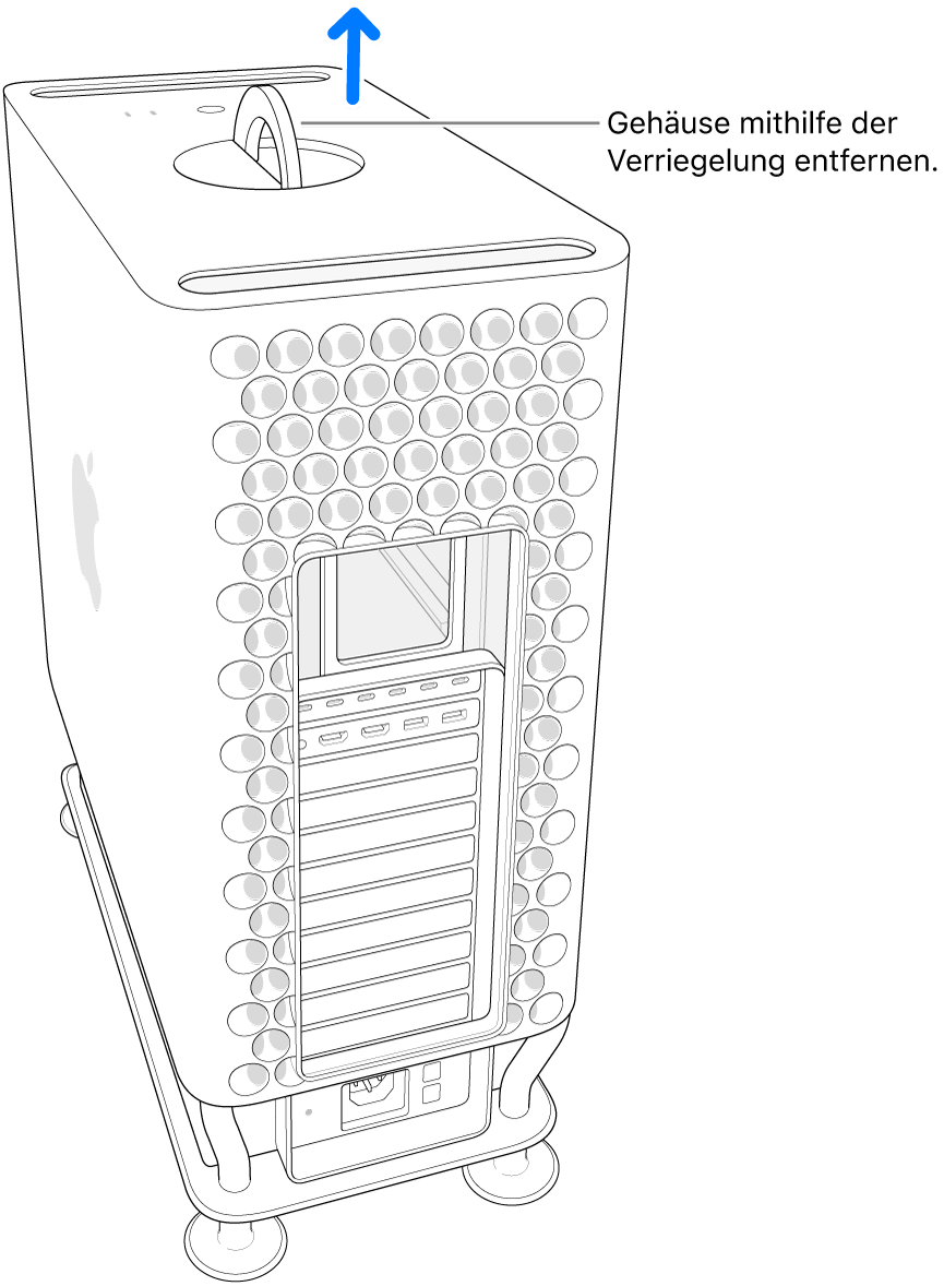 Das Gehäuse wird nach oben vom Computer entfernt.
