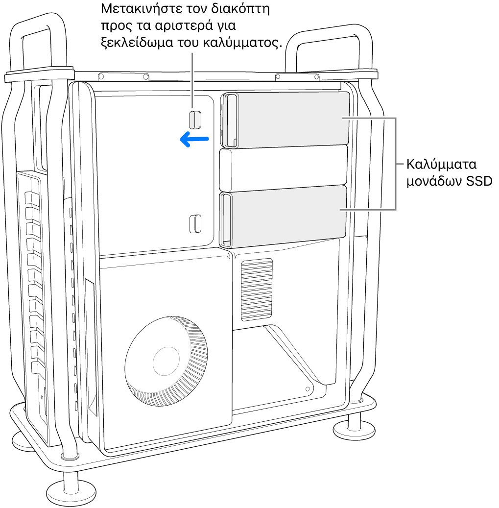 Ο διακόπτης μετακινείται προς τα αριστερά για το ξεκλείδωμα του καλύμματος SSD.