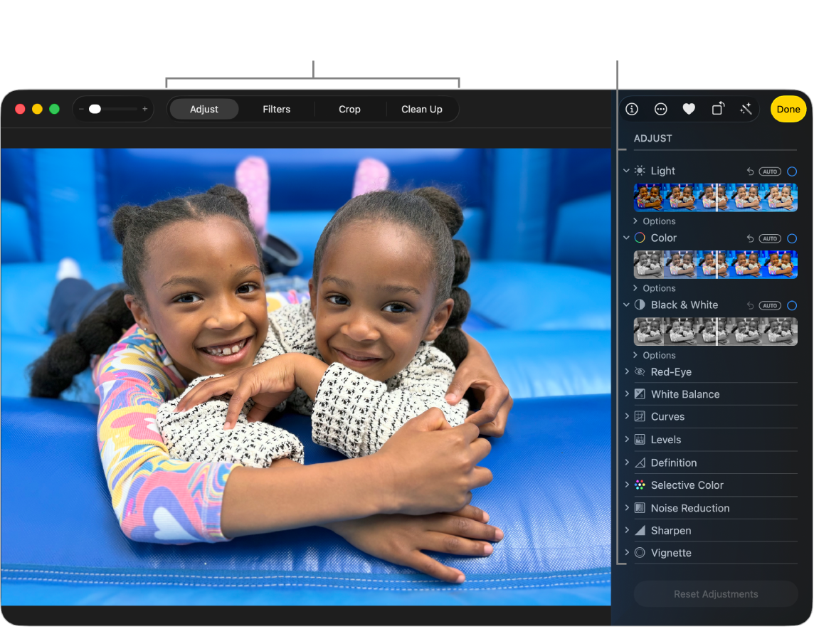 A Photos app window showing a photo being edited.