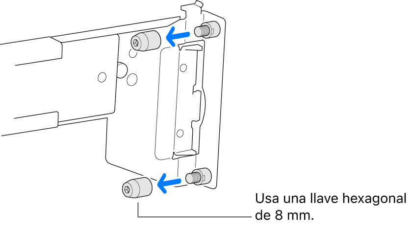 Un conjunto de rieles que se ajustan a un bastidor con agujeros redondos.