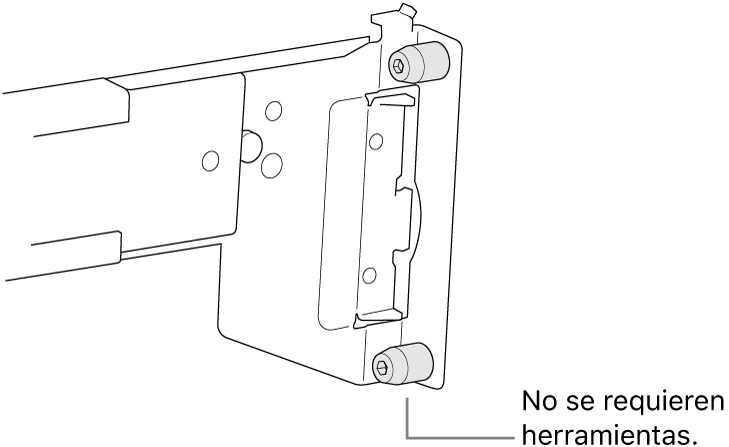 Un conjunto de riel que encaja en un rack de orificios cuadrados.