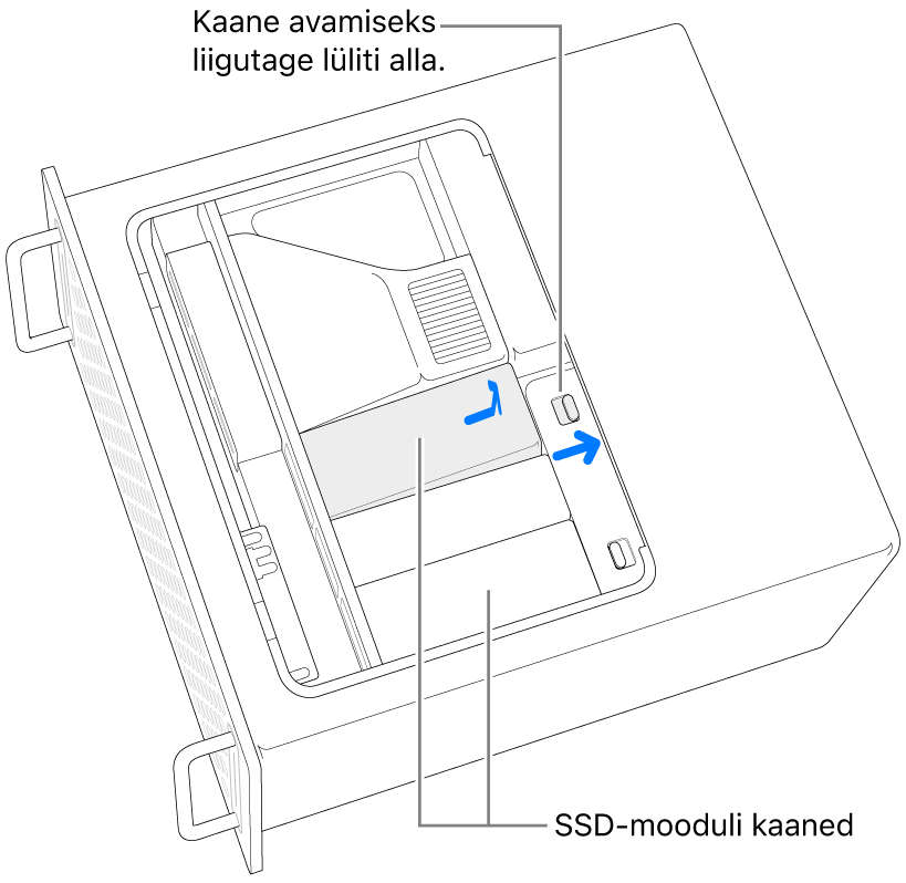 SSD-kaane avamiseks liigutatakse lülitit paremale.