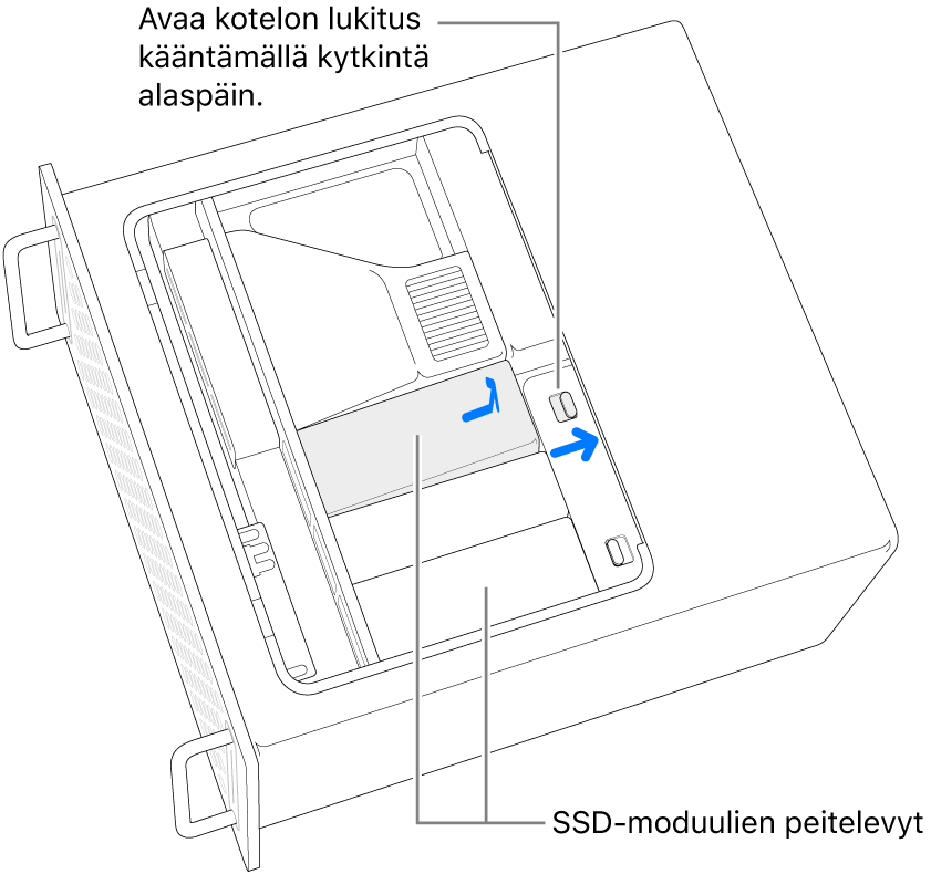 SSD:n suoja avataan liikuttamalla kytkintä oikealle.