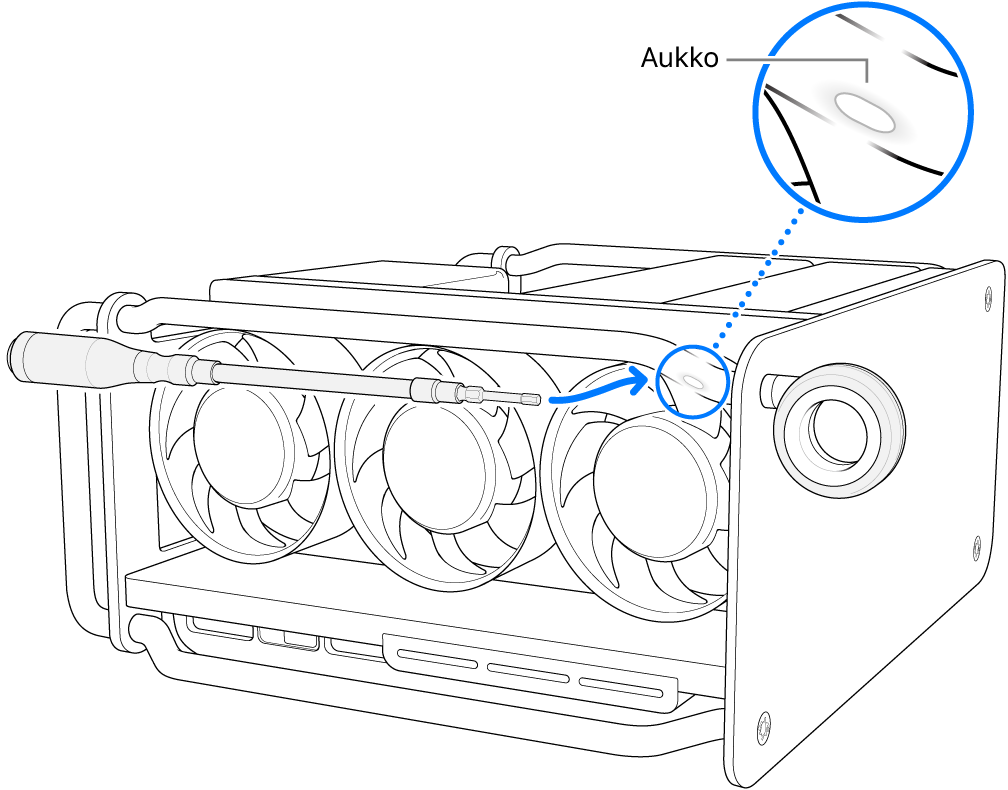 Ruuvitaltta kohdistetaan aukkoon.