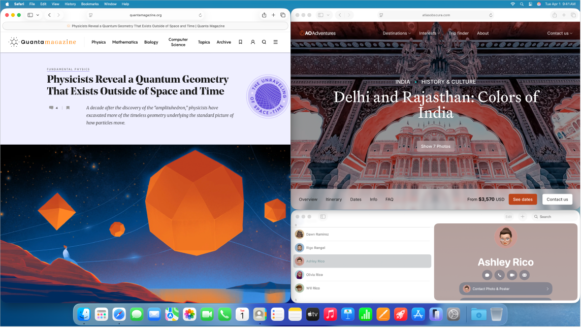 Un Mac affichant les apps Safari, Notes et Messages.