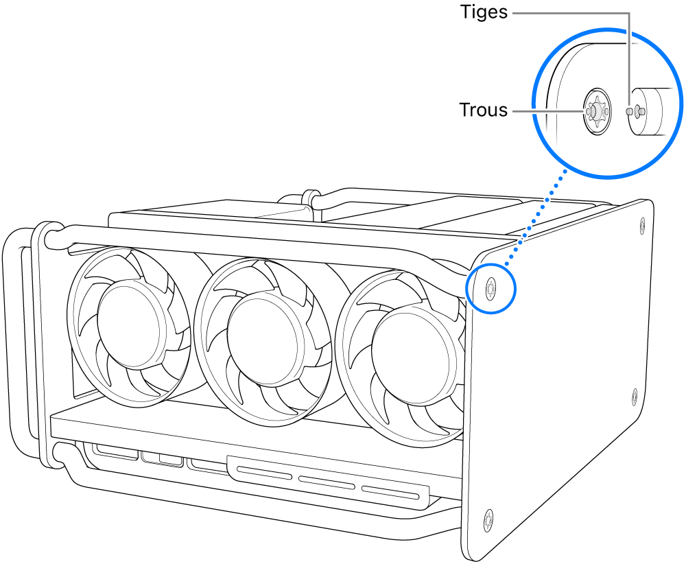 Alignement des tiges avec les trous.