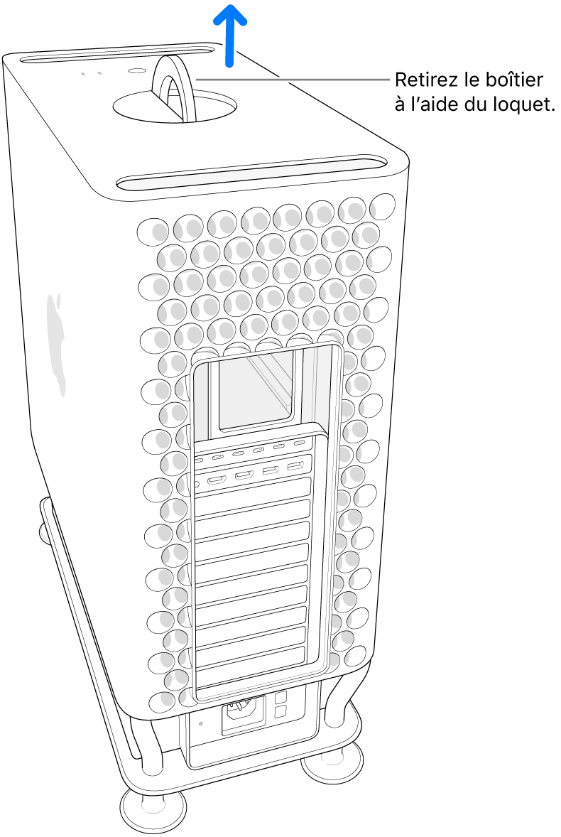 Boîtier retiré de l’ordinateur en le tirant vers le haut.