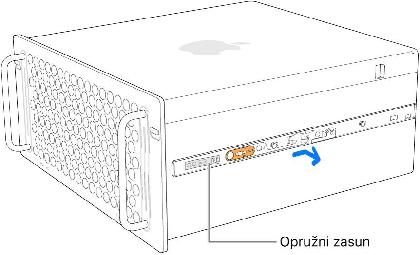 Nosač se odvaja od bočne strane računala Mac Pro.