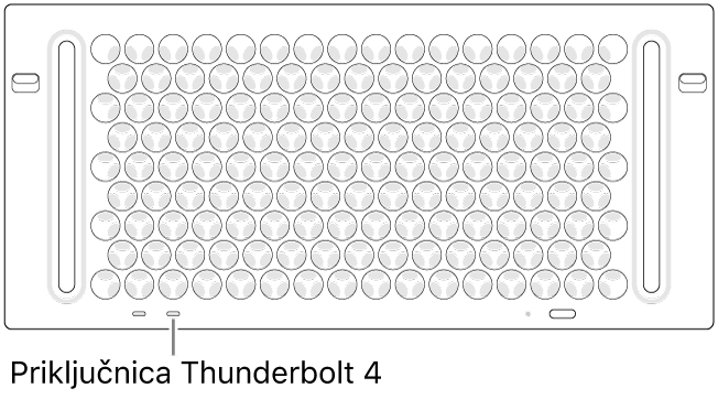 Gornji dio računala Mac Pro s prikazom točne Thunderbolt 4 priključnice za upotrebu.