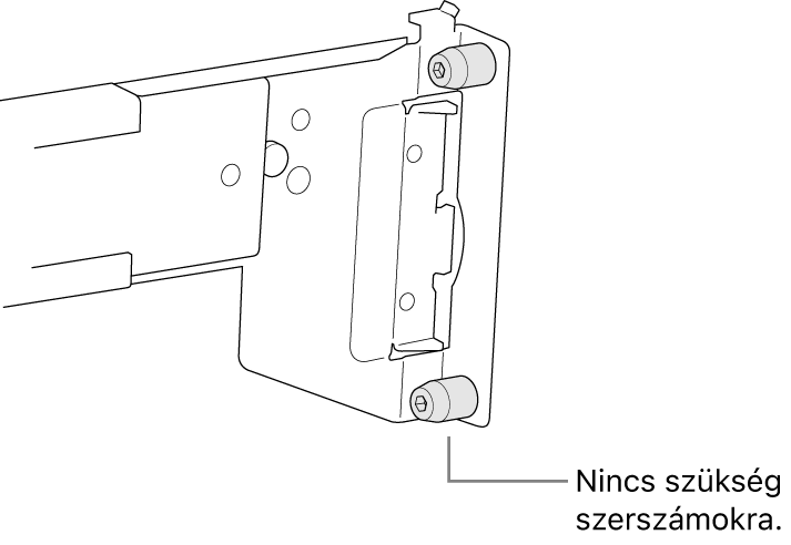 Négyzet alakú nyílásokkal ellátott rackbe illeszkedő szerelősín.