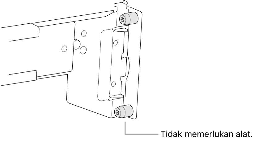 Rangka rel yang dapat dipasang pada rak berlubang persegi.