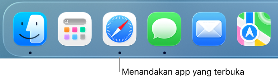 Bagian Dock menampilkan titik hitam di bawah app yang terbuka.