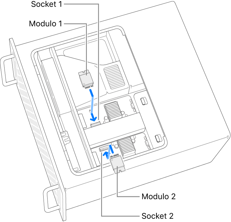 Due moduli SSD che vengono installati.
