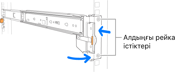 Алдыңғы рейка істіктерінің орнын көрсетіп тұрған рейка жинағы.