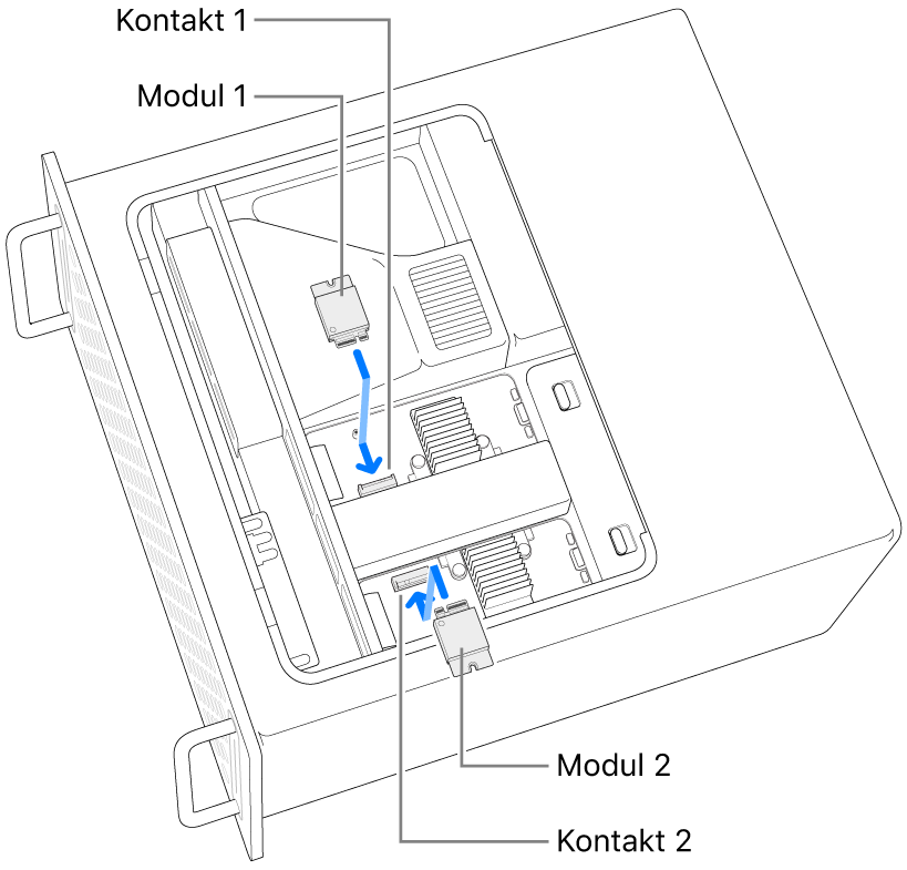 To SSD-moduler blir installert.