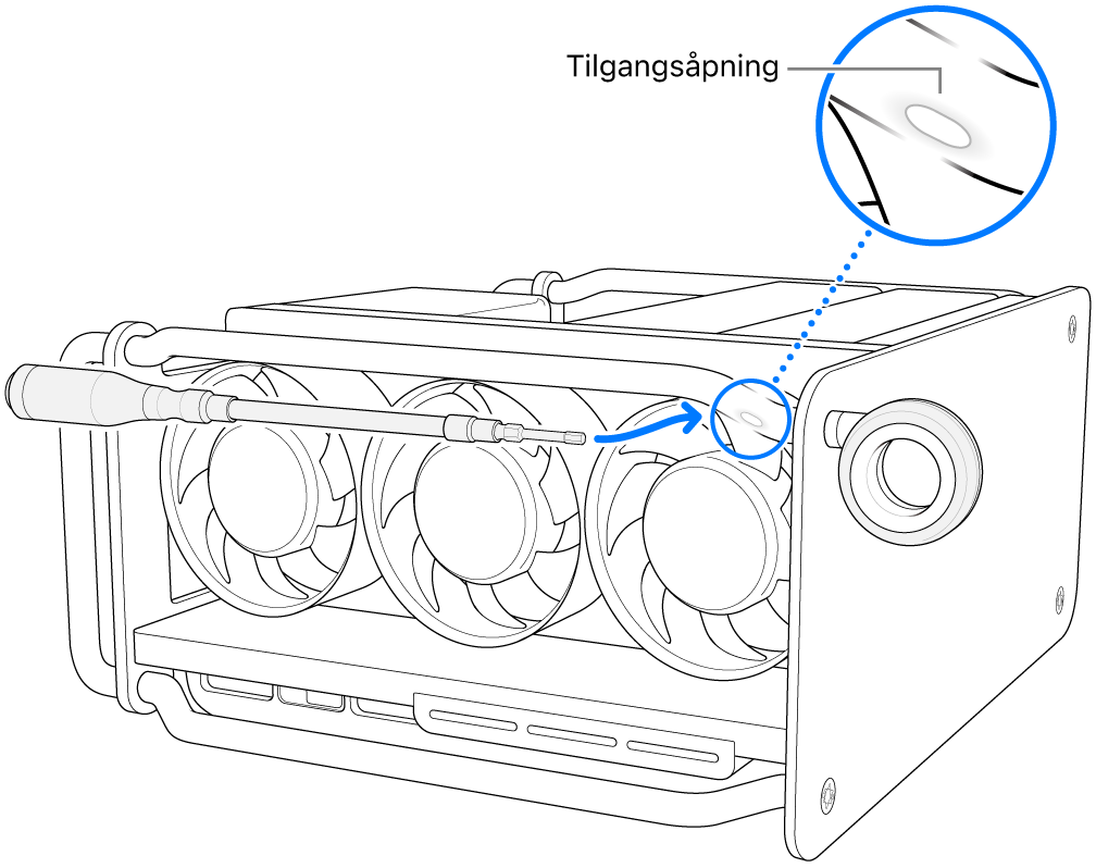 Skrutrekkeren brukes i tilgangsåpningen.