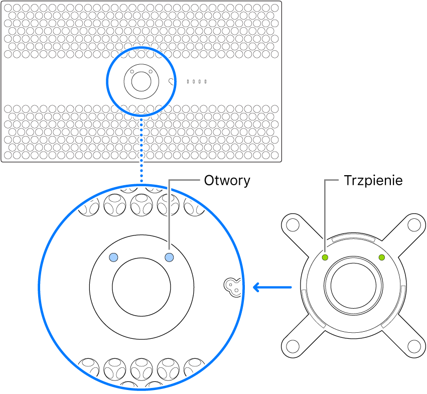 Widok Pro Display XDR z tyłu oraz uchwyt.