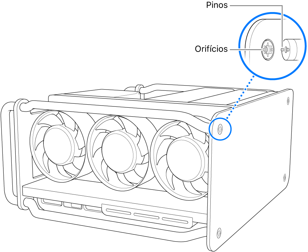 Alinhar os pinos com os orifícios.
