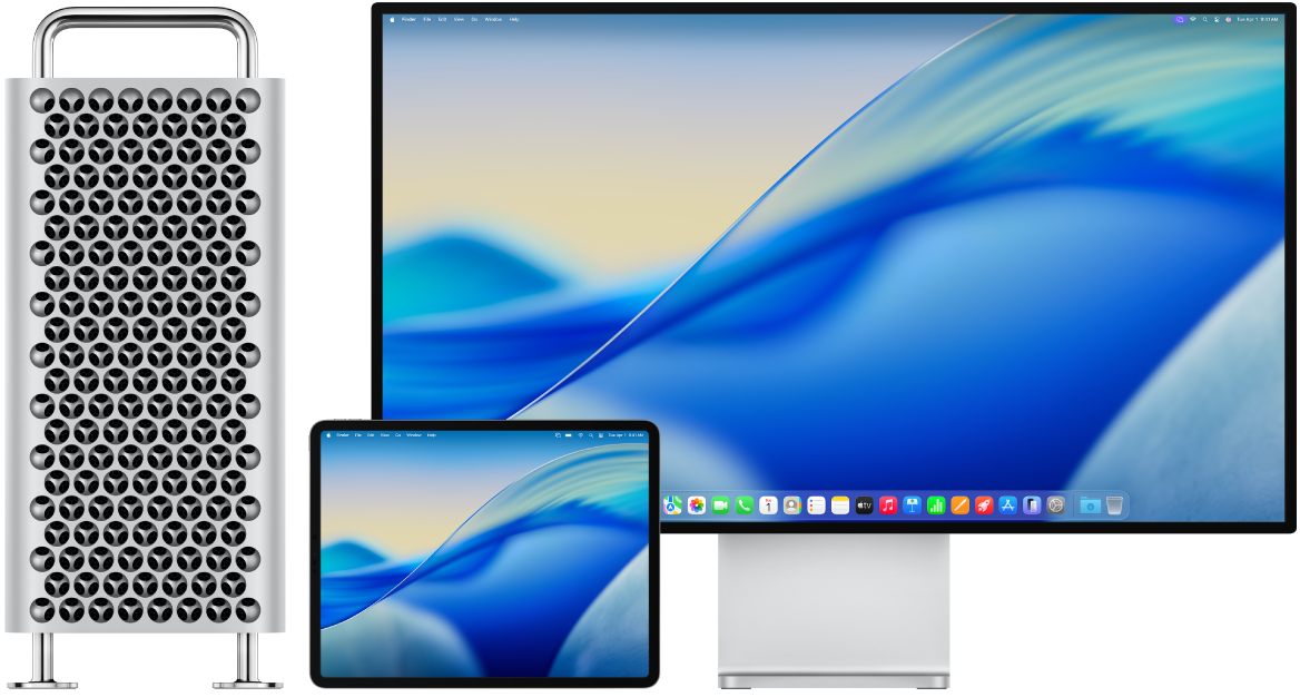 Un Mac Pro și un iPad sunt alăturate.