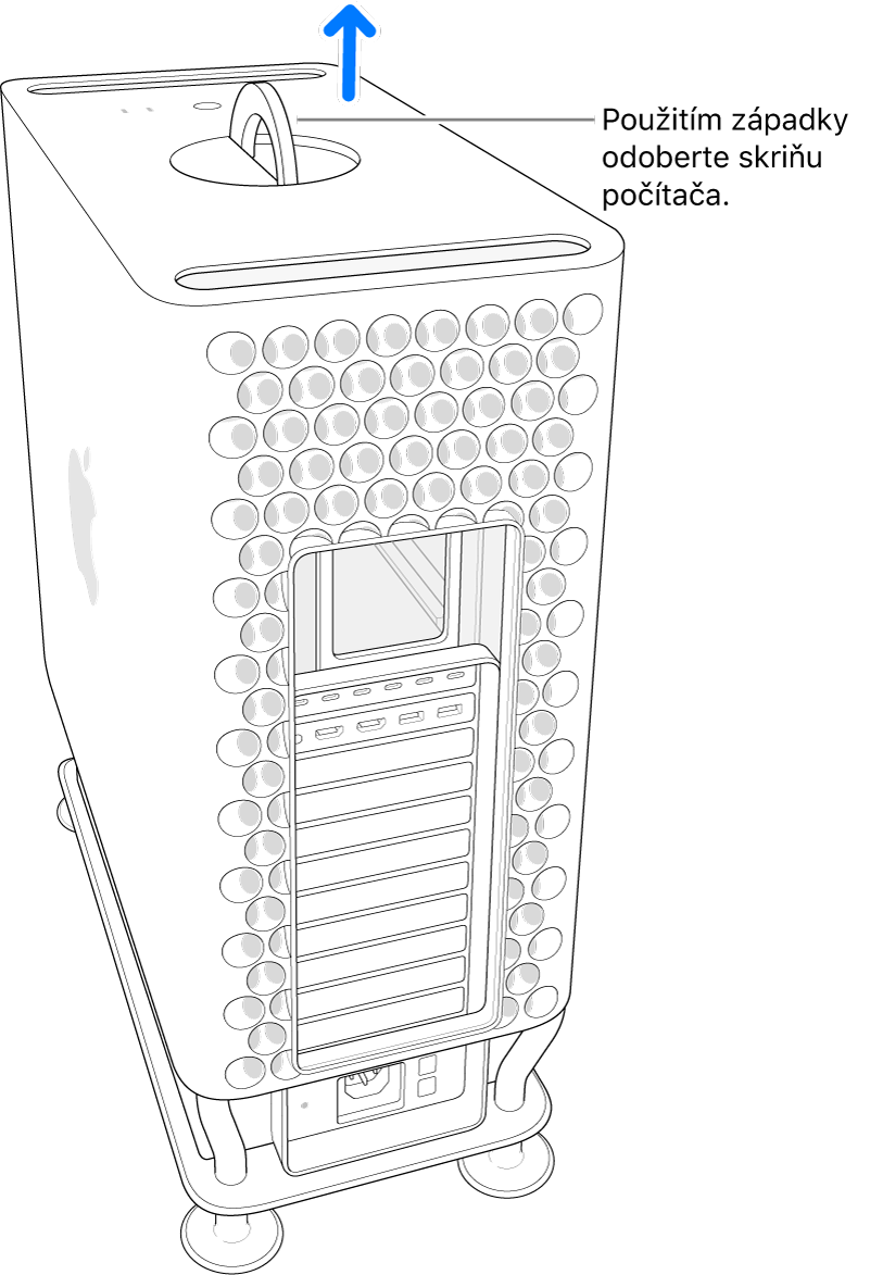 Západka je otočená a smeruje nahor, skrinka je zdvihnutá z počítača.