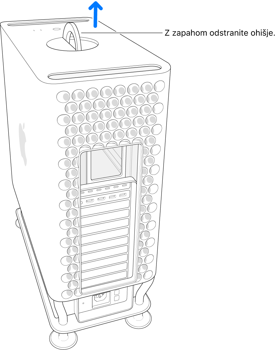 Zapah je obrnjen in stoji v dvignjenem položaju. Dviganje ohišja iz računalnika.