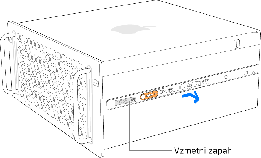 Odstranite tirnice iz stranskega dela računalnika Mac Pro.