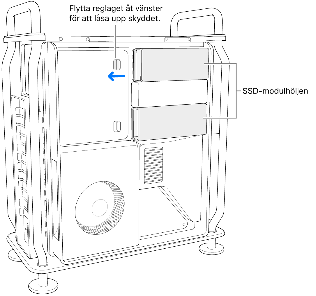 Reglaget flyttas åt vänster så att SSD-skyddet låses upp.