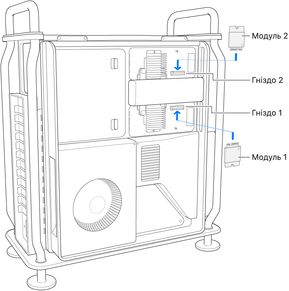 Вставляння двох модулів SSD.