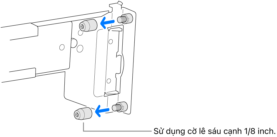 Một cụm thanh ray khớp với giá đỡ lỗ tròn.