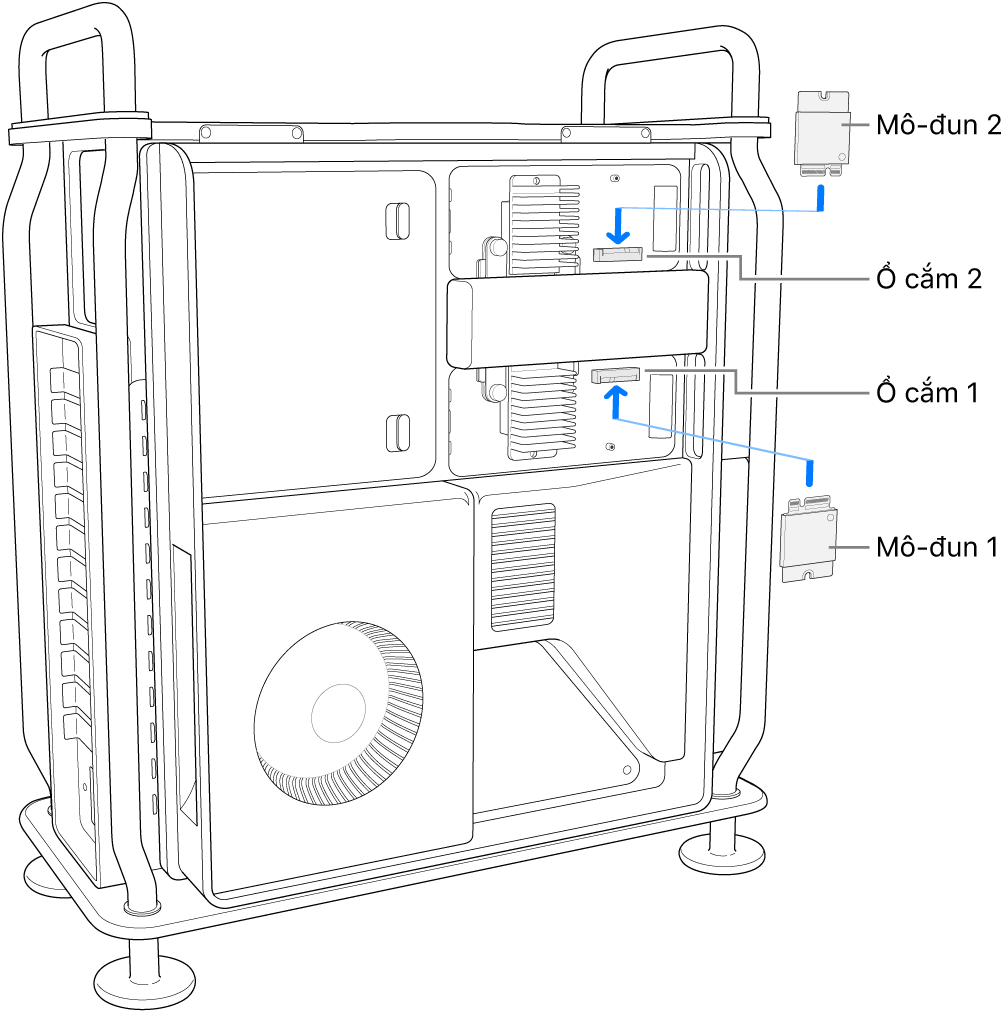 Hai mô-đun SSD đang được lắp.