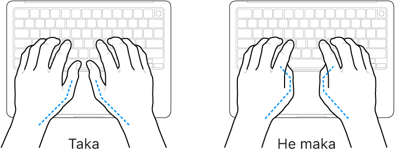 Ръце, разположение над клавиатура, показващи правилно и неправилно положение на палците.