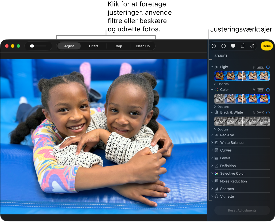 Et vindue i appen Fotos viser et billede, der redigeres.