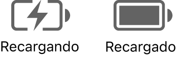 Íconos de estado de la batería mientras está cargando y cuando está cargada.