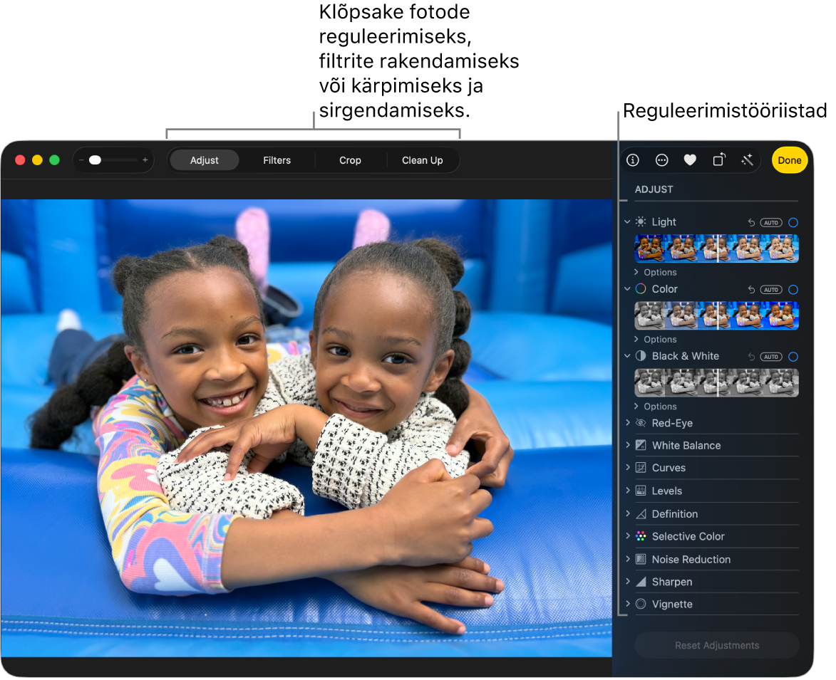 Rakenduse Photos aknas kuvatakse töödeldavat fotot.