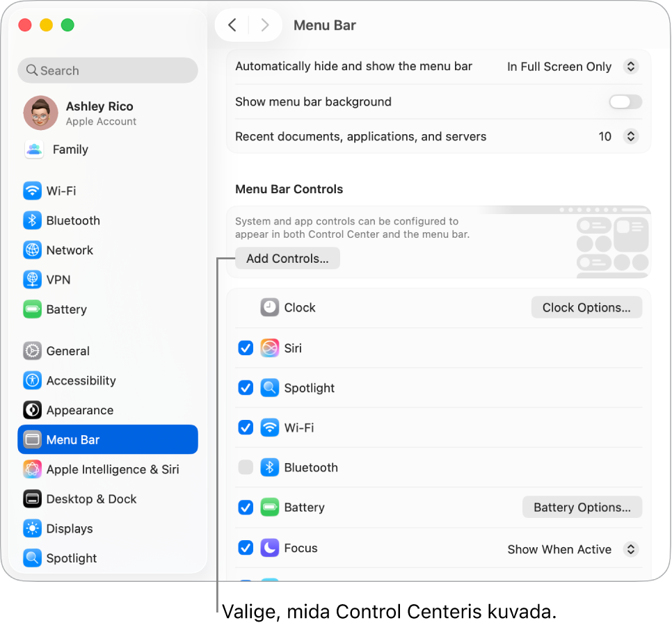Menu Bari seadete aken.