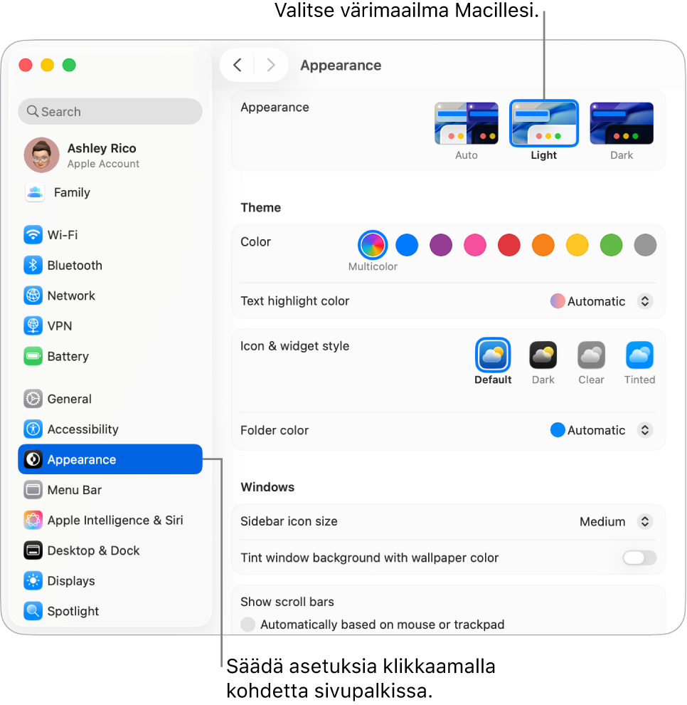 Järjestelmäasetukset-ikkuna.