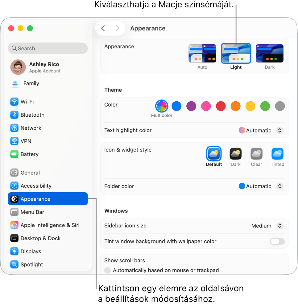 A Rendszerbeállítások ablak.