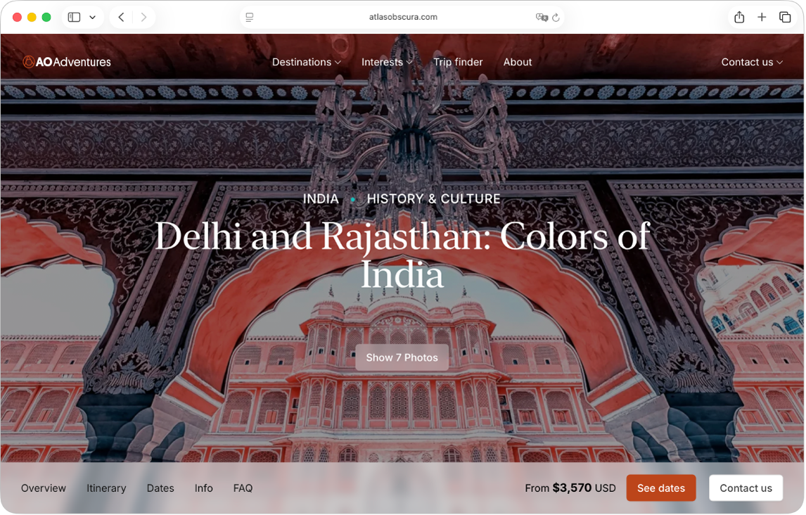 Webサイトが表示されたSafariウインドウ。