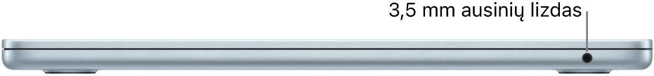 Dešinioji „MacBook Air“ pusė, matoma 3,5 mm skersmens ausinių lizdo nuoroda.