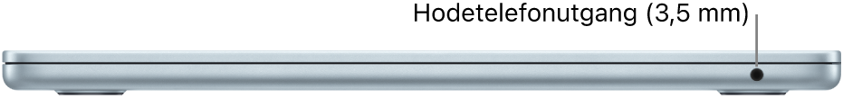 Høyre side av en MacBook Air, med en bildeforklaring for hodetelefonutgangen (3,5 mm).