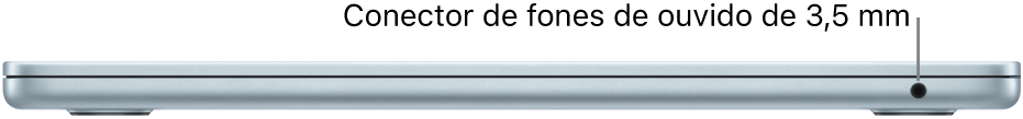 Vista da lateral direita de um MacBook Air, com chamada para o conector de fones de ouvido de 3,5 mm.