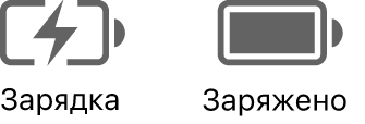 Значки заряжающегося и заряженного аккумулятора.