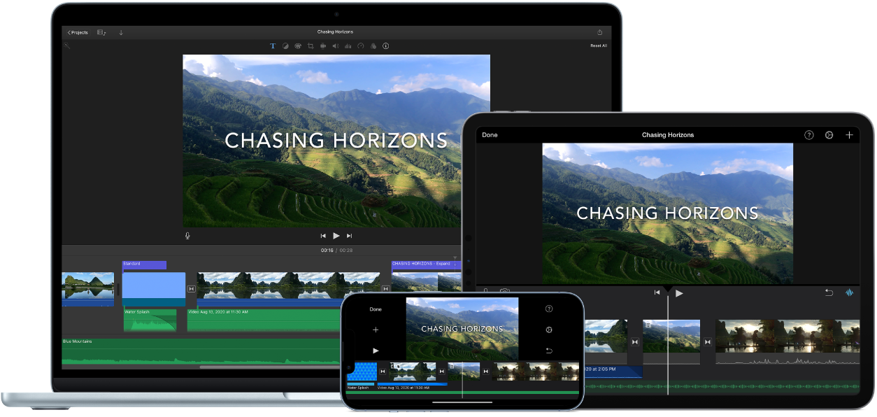 Ідентичний вміст одночасно відображено на MacBook Air, iPad та iPhone.