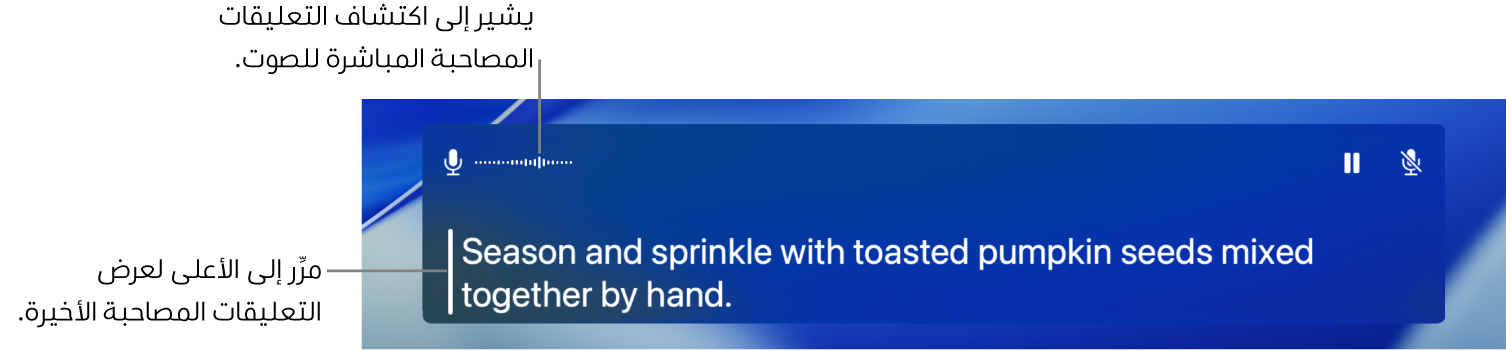 التعليقات المصاحبة للصوت في الوقت الفعلي.