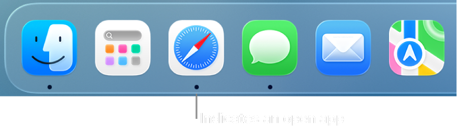 A portion of the Dock showing black dots beneath open apps.