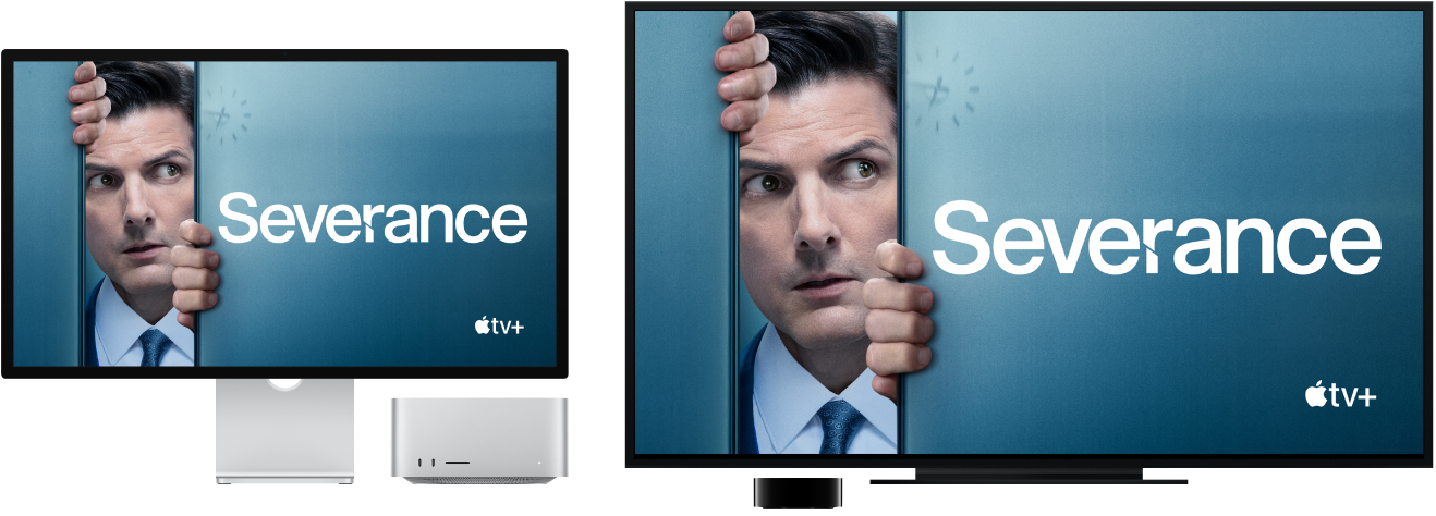 Мазмұны Apple TV теледидарларын пайдаланып үлкен HDTV теледидарында көрсетілген Mac Studio.